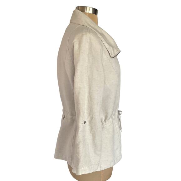 Christopher & Banks Linen Blend Full Zip Jacket Sz MED Cinch Waist Casual Fall - Picture 2 of 11